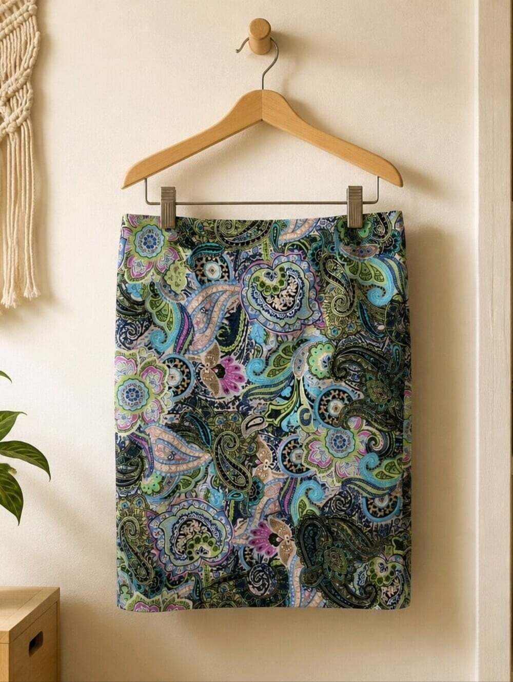 TALBOTS Colorful Paisley Floral Cotton‎ Blend Midi SKIRT SZ 12